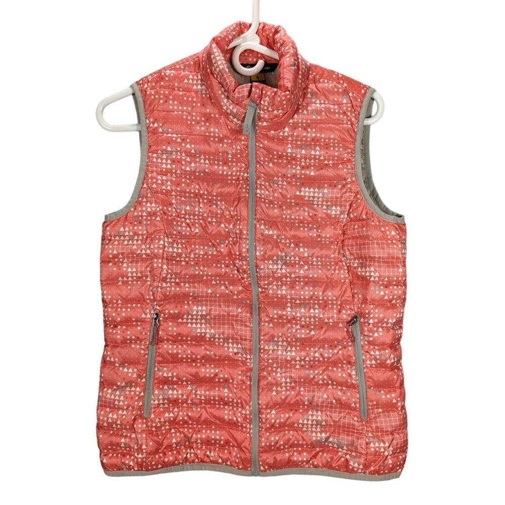 Eddie Bauer Vest Womens Small Down Filled Pink Puffer Jacket Zipper front